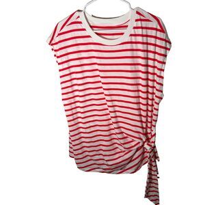 Old Navy T-Shirt Women's 2X Red Striped Twisted Cap Sleeve Casual Cotton Top
